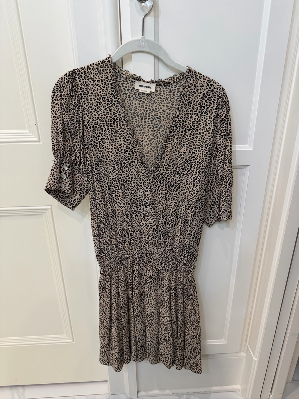 Zadig & Voltaire Beige and Black Leopard-Print Short Dress